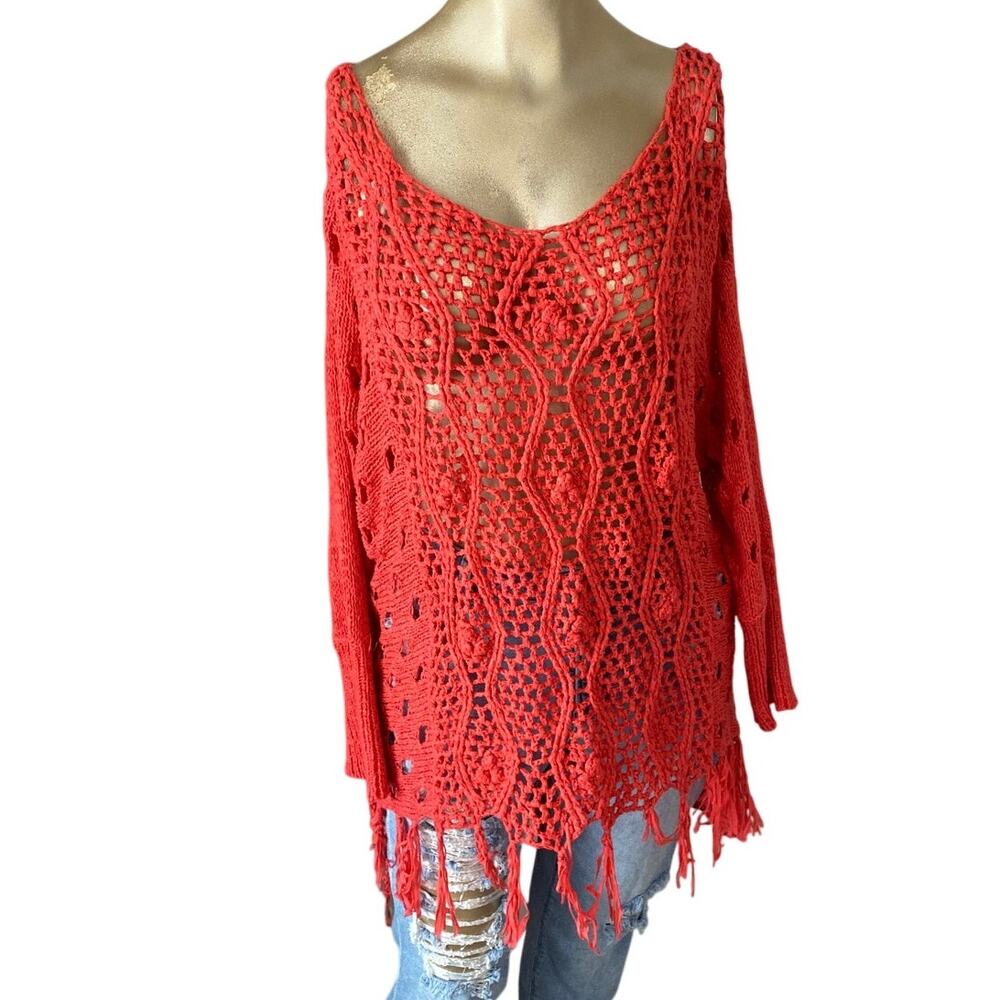 YA Los Angeles S/M Crochet Fring Beach Drop Shoulder Sweater Women